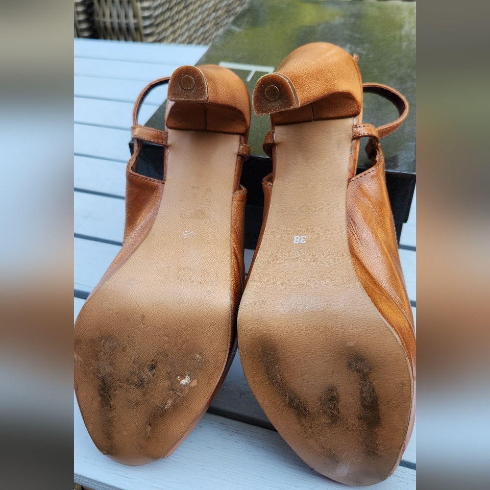EVADO brown and red leather open toe high heels platform sandals 38 - Picture 6 of 12